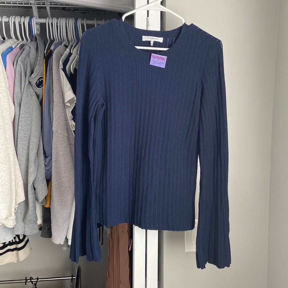 Frame Ribbed Navy Sweater, NWT